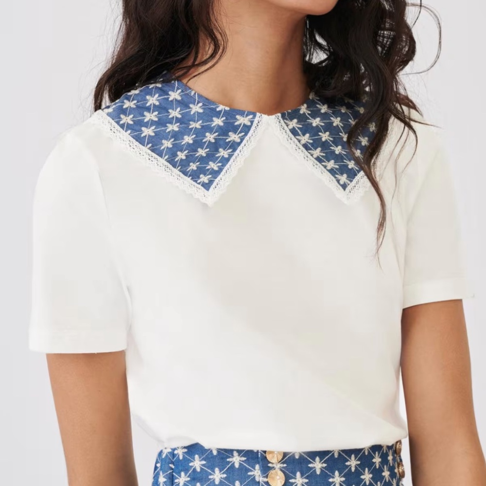 Maje Jersey T-shirt with embroidered sleeves